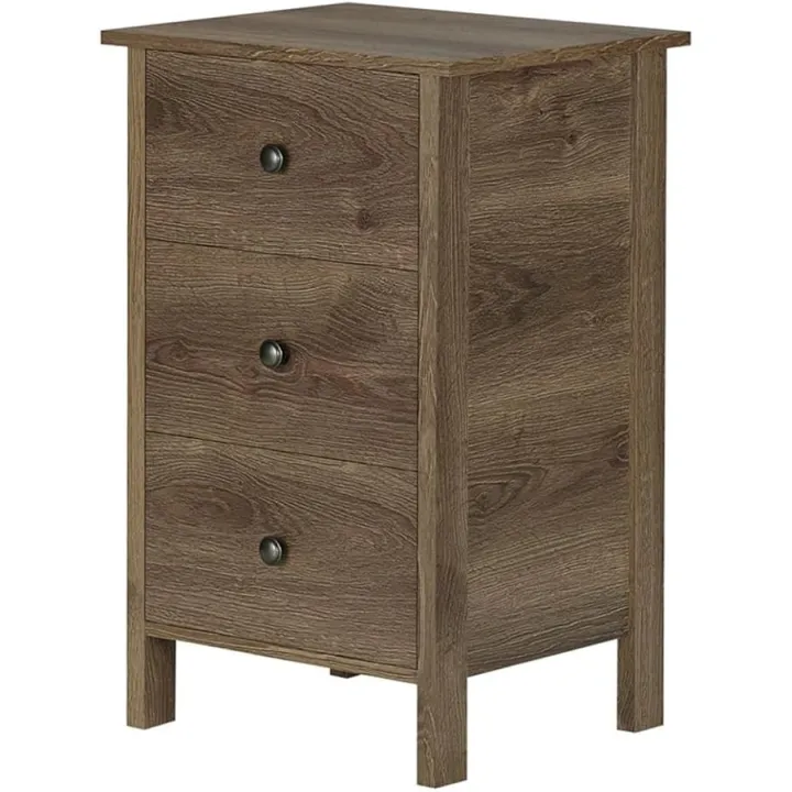 Pemberly Row Rustic Wood 3-Drawer Nightstand in Distressed Walnut