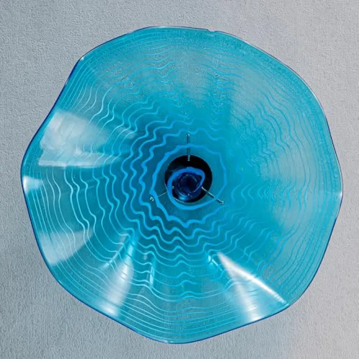 Vcozar Sea Blue Hand Blown Glass Plate Wall Art Décor for Living Room Bedroom 12inch