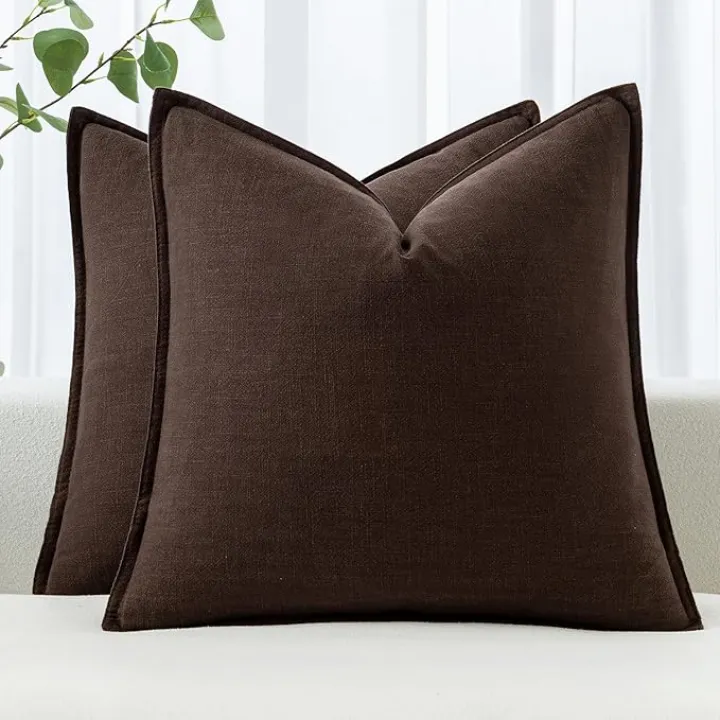 MIULEE Decorative Linen Pillow Covers 18x18 Inch Dark Brown ​Boho Farmhouse​ ​Neutral Couch Throw Pillows for Bed Pack of 2 Accent Modern Pillowcase Sofa Livingroom Home Decor