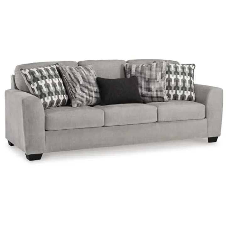 Signature Design by Ashley Avenal Park Casual Sofa with 5 Toss Pillows, Light Gray