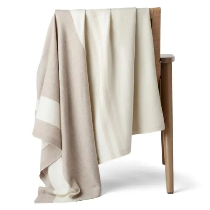 Jet&Bo 100% Pure Cashmere Throw Blanket for Couch, Sofa & Bed, Ultra Soft Woven Cashmere Blanket Throw, Large Full Size 73” x 54”, Off-White, Beige, Brown, Stripe Pattern