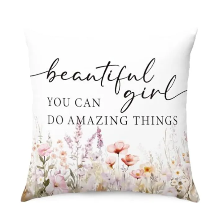 QROZIAR Wildflower Inspirational Quote Throw Pillow Covers, You Can Do Amazing Things Decorative Pillow Covers 18x18, Motivational Sign Pillow Cover Decor for Teen Girls Nursery Bedroom Dorm