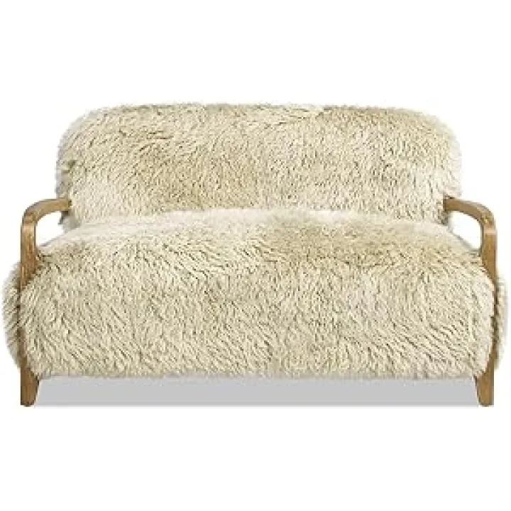 Jennifer Taylor Home Enchante 52.5" New Zealand Sheepskin Accent Loveseat Taupe Beige Genuine Fur