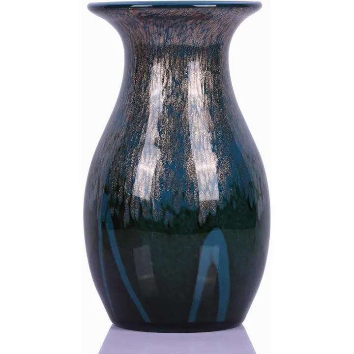12 inch Hand Blown Glass vase, Dark Green Glass vase, Glass Large vase Flower Decoration, Glass Art vase for Wedding Bathroom Dining Table Shelves Office Living Room Coffee Table Centerpiece vase.