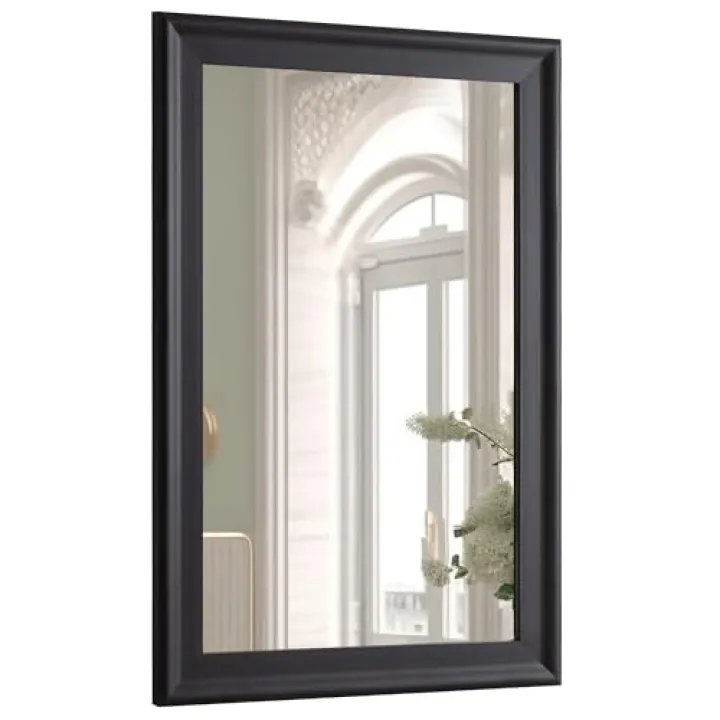 CULER Black Wood Wall Mirror for Bathroom,Rectangle Rustic 24 x 36 inch Hanging VanityMirrors with Wooden Frame for Living Room,Bedroom,Entryway