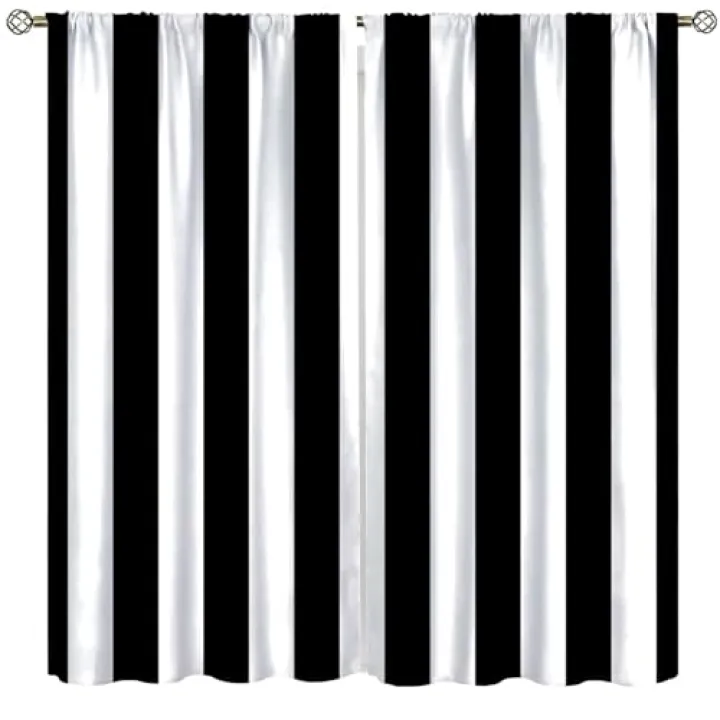 Fblifil Vertical Black White Stripe Curtains Fashion Simplicity Striped Design Thermal Insulated Rod Pocket Window Drapes for Bedroom Living Room Kitchen Office Decor 42" W X 45" L