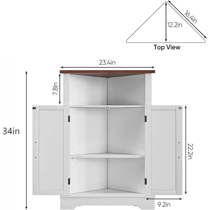 Bathroom Floor Storage Cabinet with Doors and Adjustable Shelf, Grey Kitchen Pantry Cabinet, Wooden Storage Hutch Cupboard,23.5" W x 11.8" D x 34.0" H
