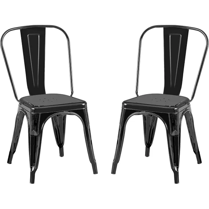 AC Pacific Stackable Metal Dining Chairs Set of 2 for Indoor and Outdoor Use, Durable Stacking Seat, Farmhouse Kitchen, Bar, Patio, Bistro, Cafe, Industrial Style, 2pcs, High Gloss Black