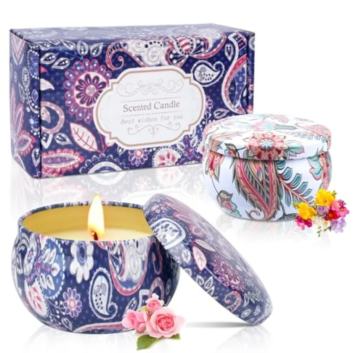 Scented Candle Gift Set for Women, 2 Pack 2.5 oz Aromatherapy Candles for Home Scented, Christmas Gifts for Women, Ideal Stocking Stuffers Holiday Gifts for Mother Coworker Teacher Friends Birthday