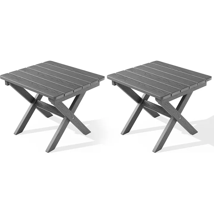 SERWALL Folding Outdoor Side Table Set of 2, Portable Adirondack Side Table, Gray