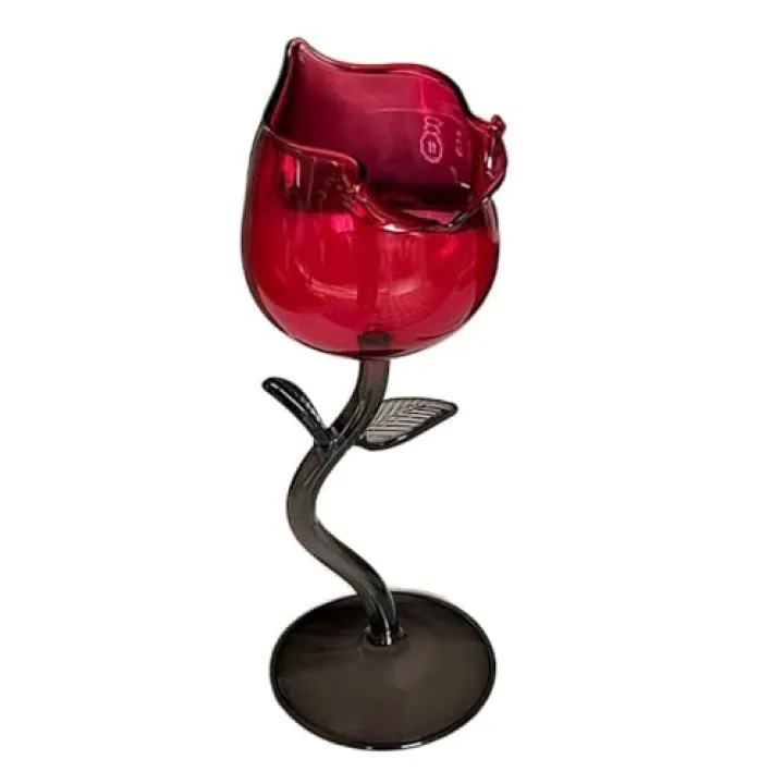 Red Rose Wine Glass Candle Holder Romantic Rose Flower Candle Holder Wedding Centerpiece Tealight Candle Chic Candle Displays(Black)