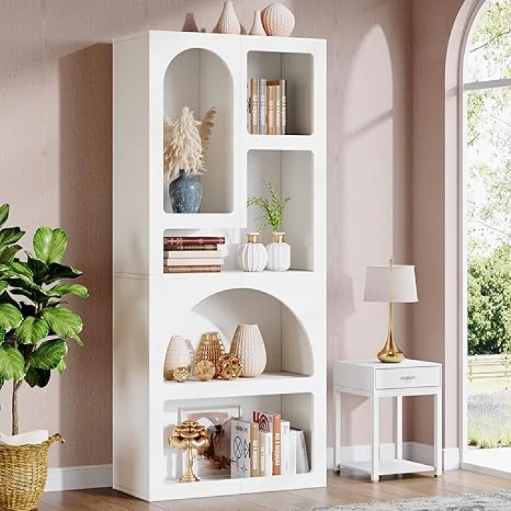 Tribesigns 70.87" Tall Geometric Bookshelf, White Arched Bookcase with 5 Irregular Storage Shelves, Modern Open Art Decor Display Shelf Free-Standing for Living Room, Bedroom, Closet