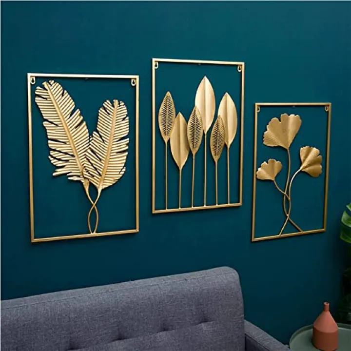 3 Pieces of Wall Decoration Metal, Wall Sculpture Metal, Wall Hanger 3D Creative Leaf Shape, Unique Decoration Terrace Decorations Wall Relief Abstract Gift Designer Wall Object