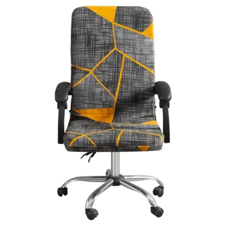 Geometry Office Chair Cover Elastic Stretch Removable Gaming Armrest Chairs Slipcovers Universal Computer Chair Cover M/L Anti-Dirty Rotating Chair Slipcover for Armchair(Brown,Medium)