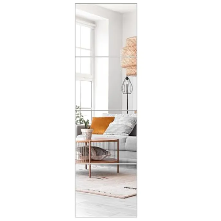 POASAS Mirror Full Length, 14x12 Inchx4PCS Wall Mirror Tiles,Full Body Mirror,Acrylic Shatterproof Mirrors for Bedroom,Door,Home Gym,Kids