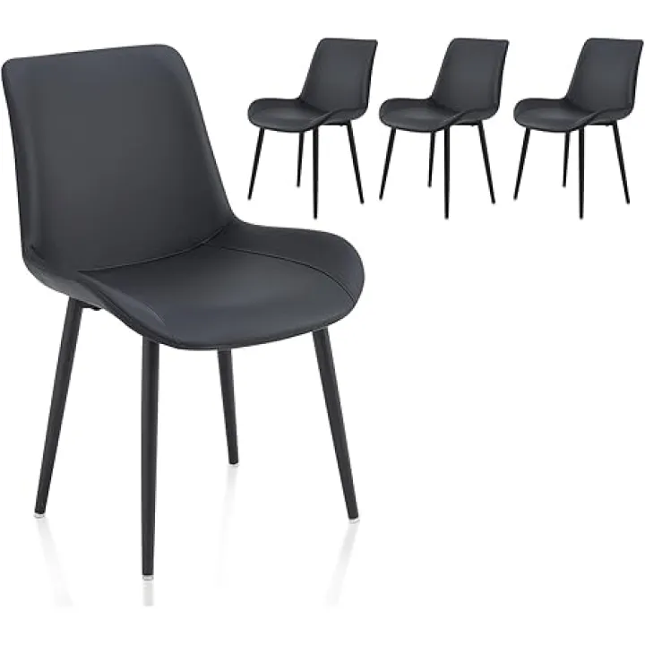 MSOBAIW Upholstered Dining Chairs Set of 4, Black Faux Leather Dining Chair for Kitchen, Mid Century Modern Chair with Metal Legs, Comfortable Kitchen Chairs for Living Room, Restaurant