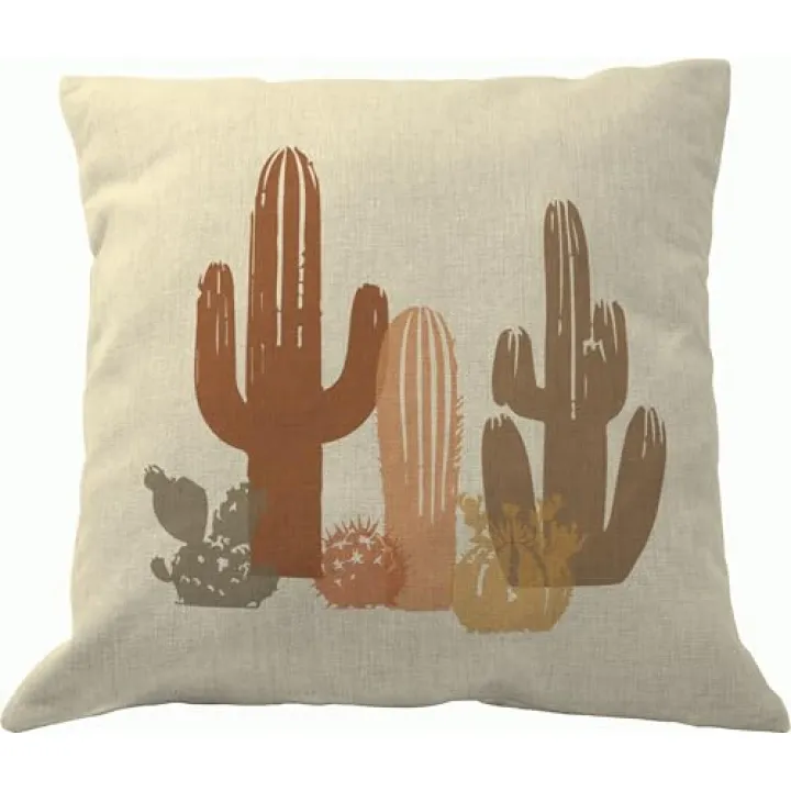 DrupsCo 18x18 Cactus Collage Throw Pillow Cover - Cotton Linen Desert Decor Pillow Case, Cactus Themed Home Decorations