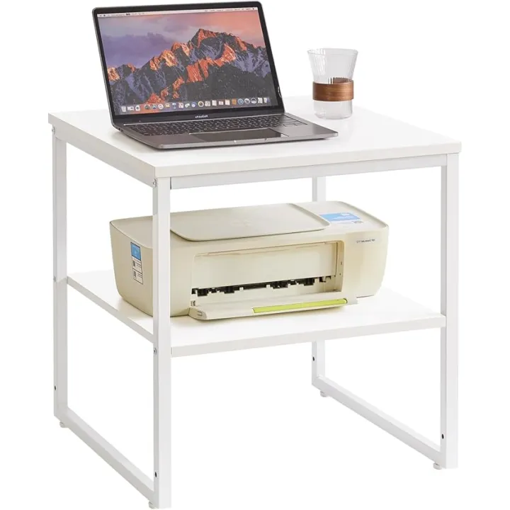 Large End Table for Living Room, Small Table Stand 20 Inch, Fridge Stand Printer Table with Adjustable Shelf, Square Tea Coffee Table for Office White YD-TM153W