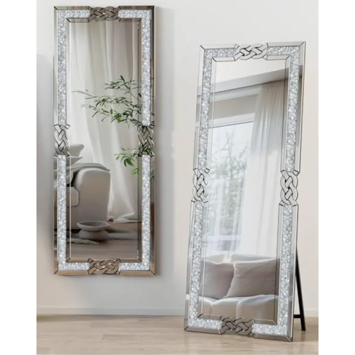 Artloge Crushed Diamond Mirror Rectangle Silver Crystal Full Length 64x22 inch