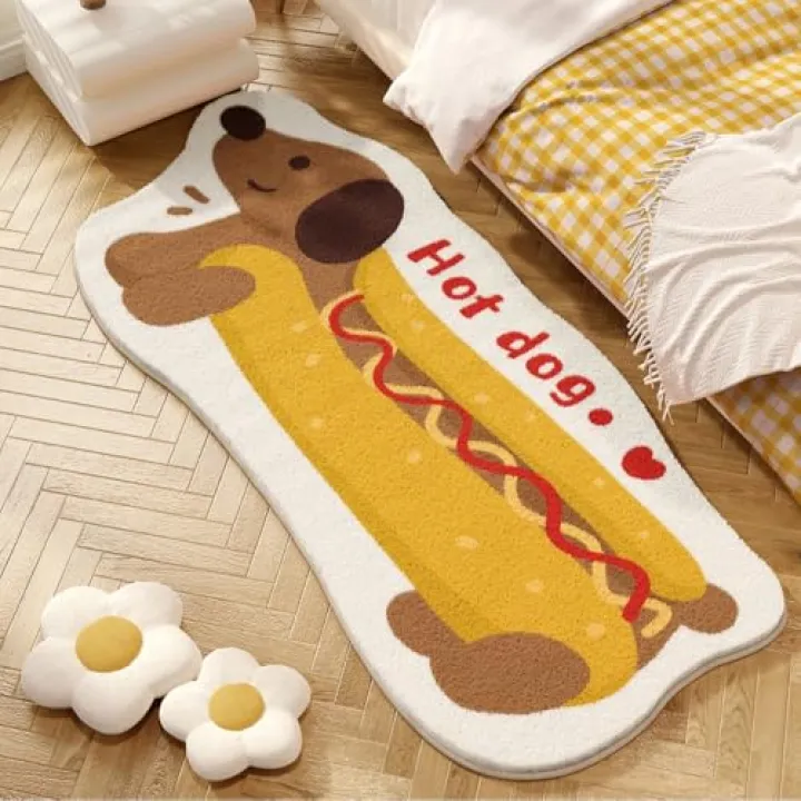 Funny Dog Shaped Kids Rugs with Hot Dog Design Rugs Mat for Boys' Bedroom, Soft Cozy Shaggy Dogs Carpet - Plush Animal Rugs (Hot Dog,20''x72'')