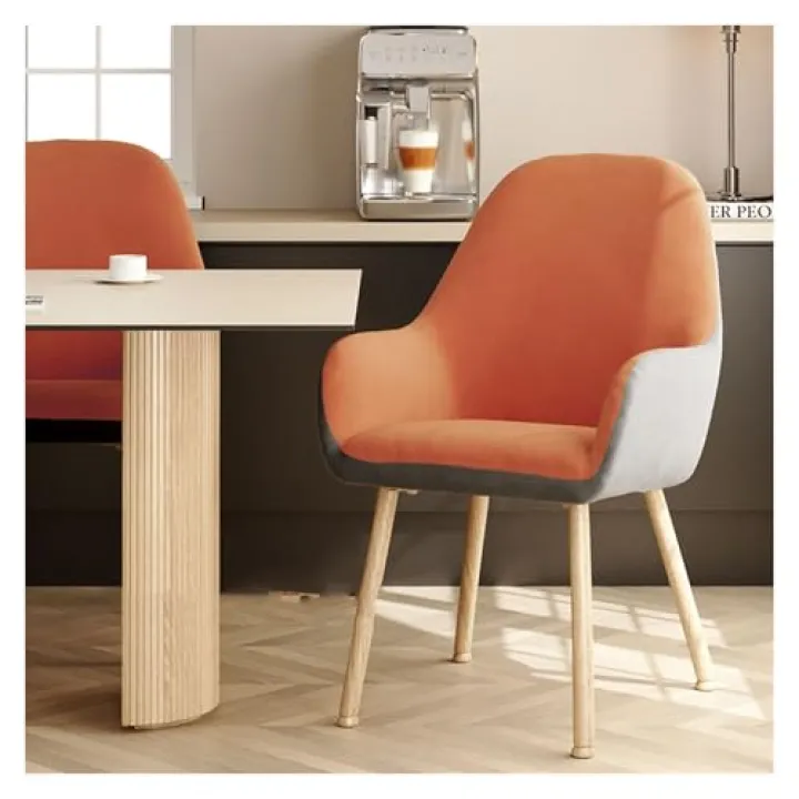 Set of 4/2/1 Dining Room Chair Covers Slipcovers with Arms Back Stretch Dual Color Office Chair Covers Velvet Moderne Curved Dining Chair Protector Covers for Bar Kitchen Makeup Stool(Orange,1pcs)