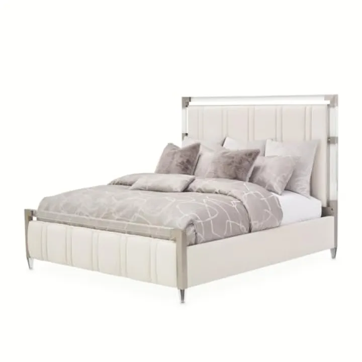 MICHAEL AMINI Penthouse Eastern King Short Panel Bed - Frosted Linen
