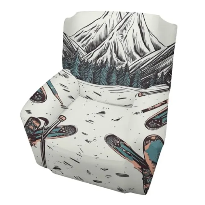 WYUSPGK Single Sofa Protector, Skiing with Gear Set Print Sofa Cover Couch Cover Slipcover Furniture Protector Single Sofa Cover Armchair Cover