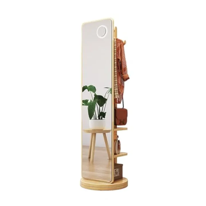 ZDMEI Full Length Mirror.Rotating Floor Mirror,Floor Mirror Freestanding,Suitable for Living Room,Bedroom,Cloakroom,Corridor,Clothing Store(Gold,170x30cm)