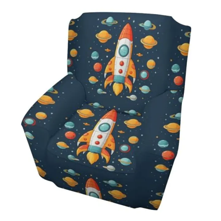 WYUSPGK Single Sofa Protector, Rocket Clipart Space Ship Print Sofa Cover Couch Cover Slipcover Furniture Protector Single Sofa Cover Armchair Cover