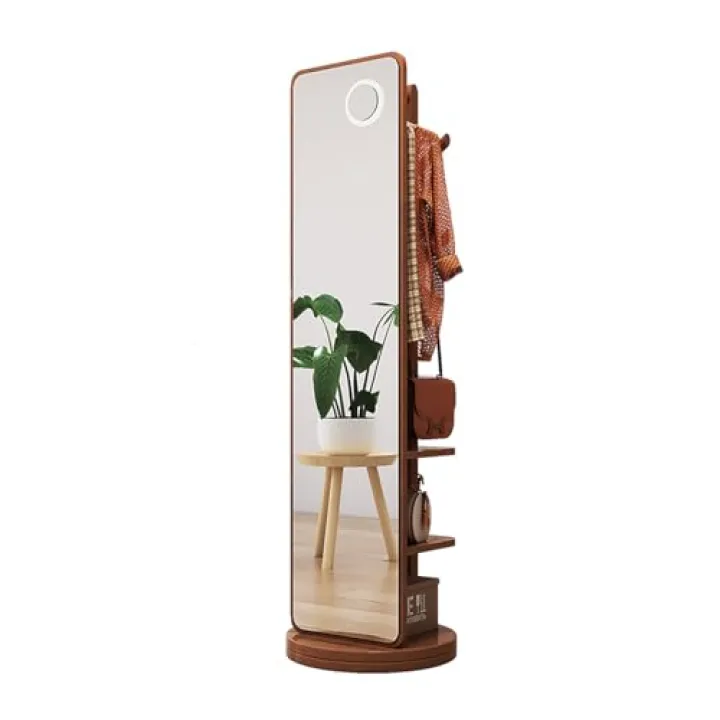 ZDMEI Full Length Mirror.Rotating Floor Mirror,Floor Mirror Freestanding,Suitable for Living Room,Bedroom,Cloakroom,Corridor,Clothing Store(Brown,170x30cm)