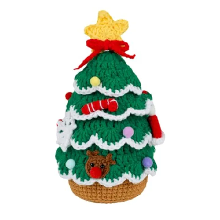 Lovmeety Crochet Christmas Tree, Handmade Crochet Christmas Tree with Ornaments Snow Crochet Xmas Tree for Christmas Home Office Desk Shelf Table Decor Holiday Birthday Gifts