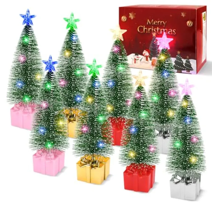 Mini Christmas Tree with Lights, 8 Pack Tabletop Christmas Tree with Lights for Indoor Christmas Decorations Holiday Party Ornagment, Christmas Centerpieces for Tables (8)