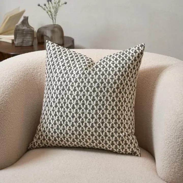 MOROCO Floral Throw Pillow Covers 18x18 Couch Pillows for Living Room Block Print Decorative Accent Pillow Covers Farmhouse Neutral Pillow Covers 1PC, Black