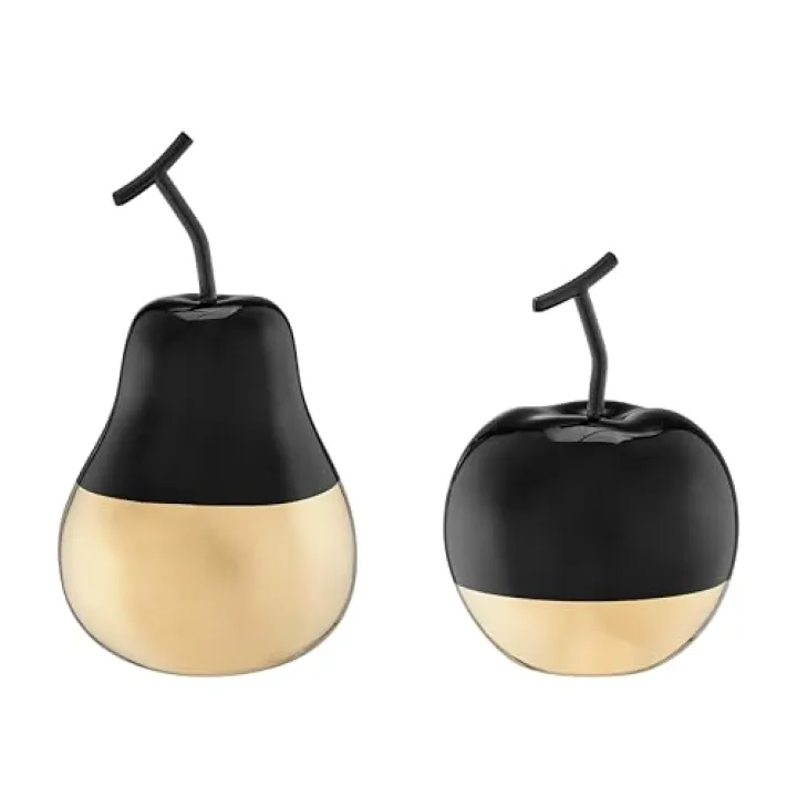 Danya B. Vost Dipped Fruit Decorative Accent Ceramic Sculpture Figure Set of 2 - Small or Large - Black/Gold or White/Cream (Black/Gold, Small)