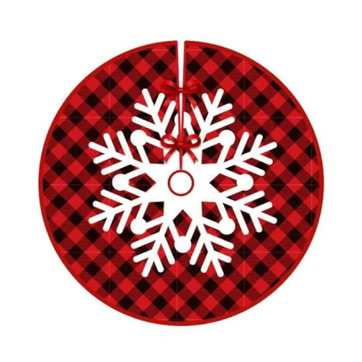 Snowflake Christmas Tree Skirt - 36 Inch Red and Black Tree Skirt Rustic Christmas Decorations for Country Xmas Holiday Party Decor Indoor Outdoor (White Snowflake)