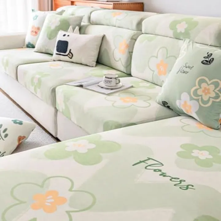 Summer Prints Sofa Seat Cushion Covers Universal L Shaped Chaise Longue Sofa Slipcovers 1/2/3/4 Seater Ice Silk Cool Stretch Couch Cover