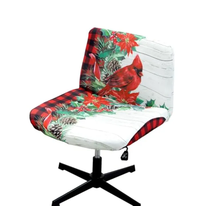 Armless Criss Cross Chair Cover Protectors Stretchable Removable Wide Seat Chair Cover Mid Back Computer Desk Vanity Accent Chair slipcovers (Christmas-07)