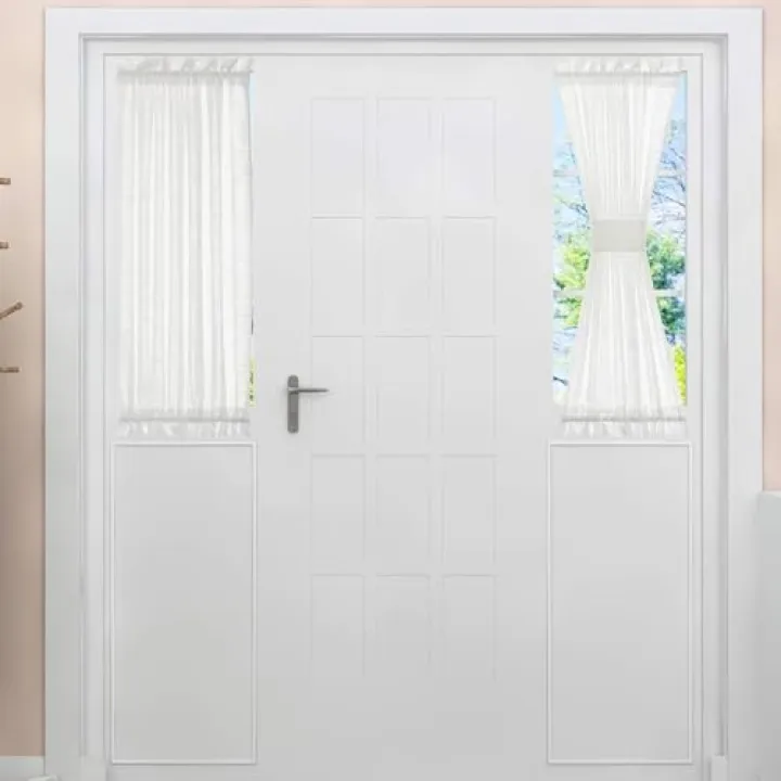 Aquazolax Sidelight Door Window Cover Curtains, Privacy Semi Sheer See Out Panel Drapes Rod Pocket Light Filtering French Door Curtains with Tieback, (1 Panel, Linen White, 25 X 40 Inch)