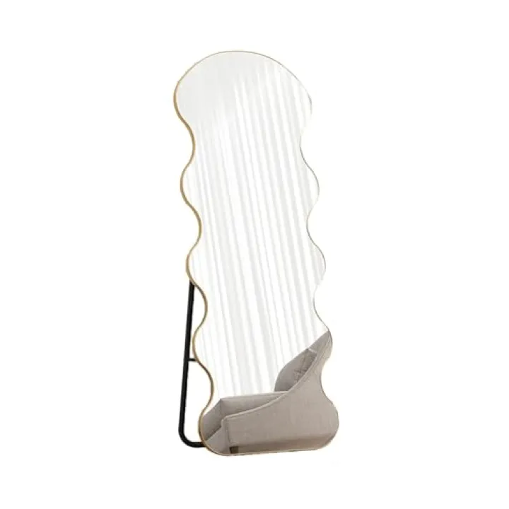 ZDMEI Full-Length Mirror,Wave Shaped Full-Length Mirror,Floor Mirror with Stand,Suitable for Living Room,Bedroom,Cloakroom,Corridor,Clothing Store(Gold,160x60cm)