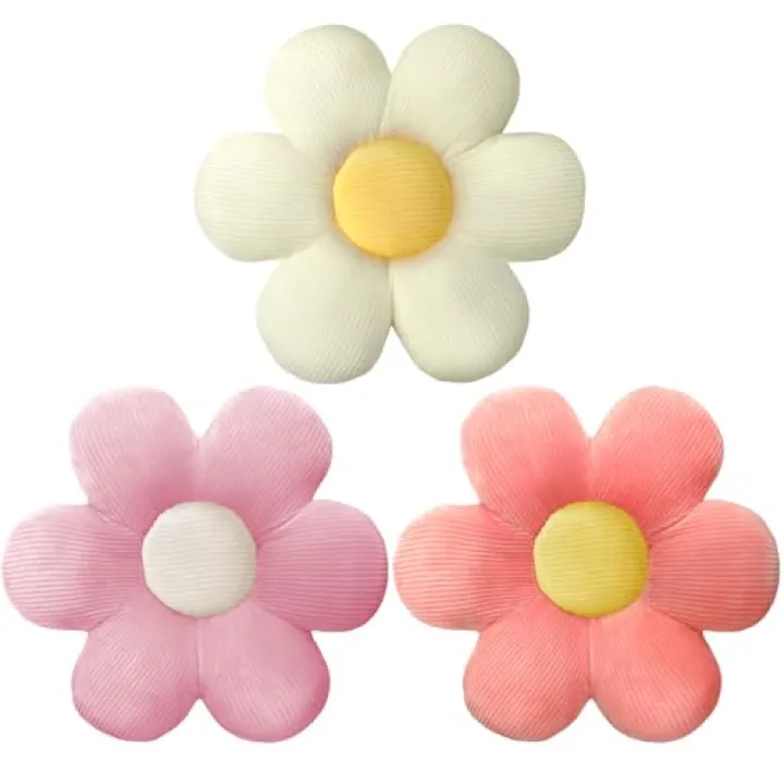 Sratte 3 Pcs Flower Pillows Flower Shaped Throw Pillows Cute Daisy Plush Pillow Decorative Floor Pillow Seat Cushion for Bedroom Home Sofa Chair Couch Decor(Vivid Colors,16")