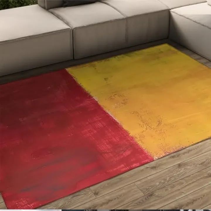 Retro Classic Colors Prints Area Rugs Red and Yellow Floor Carpet Washable Non Slip Low Pile Doormat for Dinning Bedroom Indoor 2'x3'