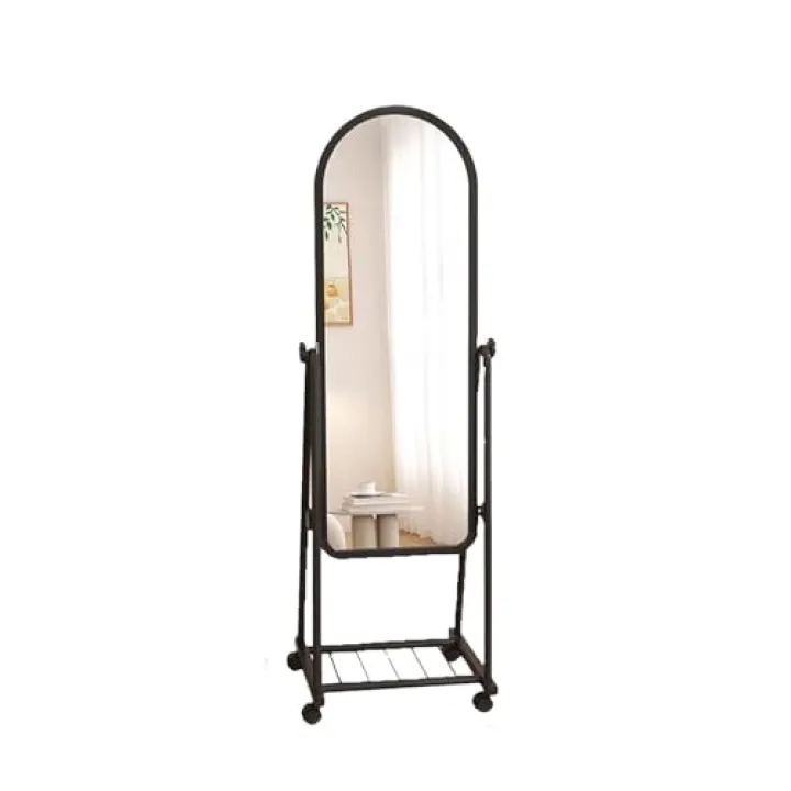 Full-Length Mirror,Floor Mirror with Casters,Free-Standing Floor Mirror,Suitable for Living Room,Bedroom,Cloakroom,Corridor,Clothing Store(Black,160x45cm)
