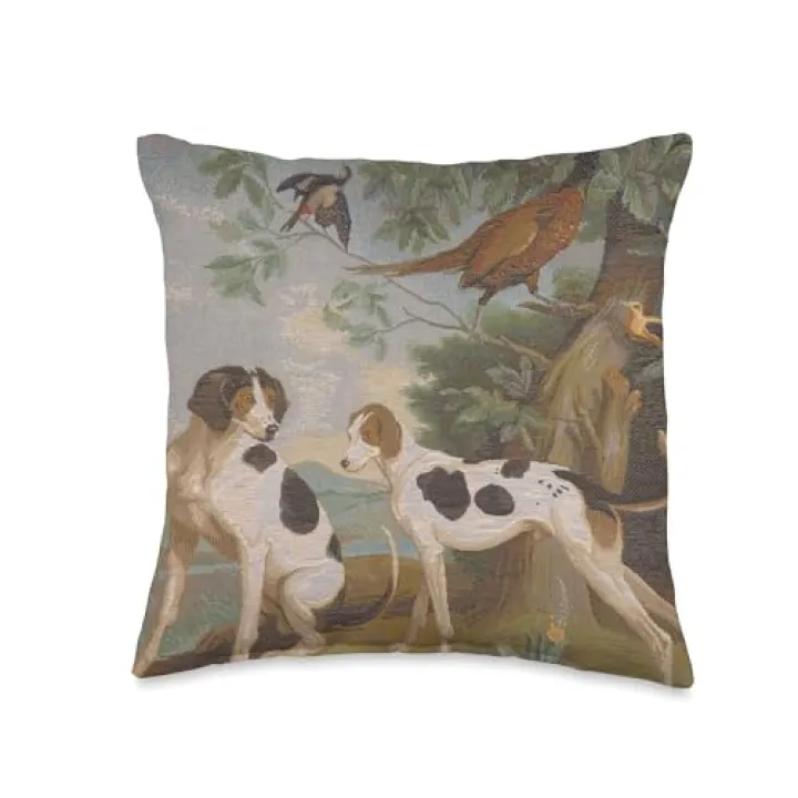 Hunting Dogs French Tapestry Woven Royal Dogs and Nature Throw Pillow