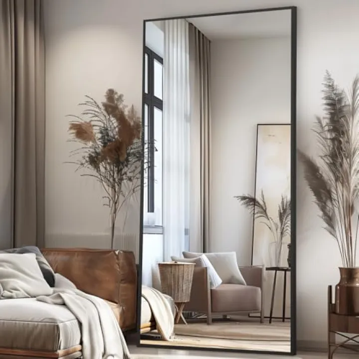 MirrMyst Full Length Mirror, 76"x34" Oversized Floor Mirror Free Standing, Large Full Body Mirror for Bedroom Living Room Gym, Black Mirror Full Length with Tempered Glass