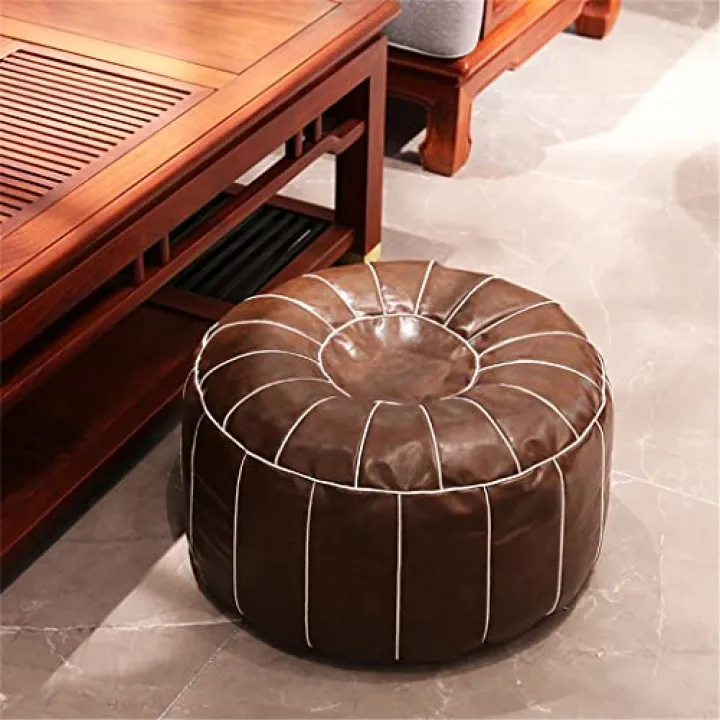 Nordic Style Moroccan PU Leather Pouf Craft Ottoman Footstool Round Large Artificial Leather Unstuffed Cushion (Color : C, Size : 50 * 30cm) (E 50 * 30cm)