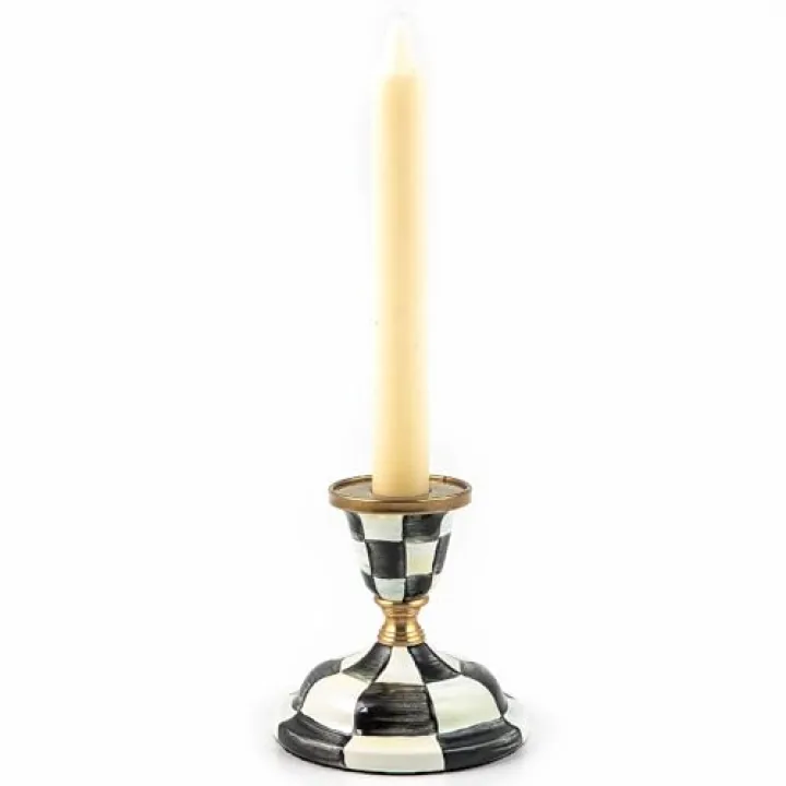 MACKENZIE-CHILDS Short Candlestick, Cute Candle-Holder Decor, Black-and-White Courtly Check