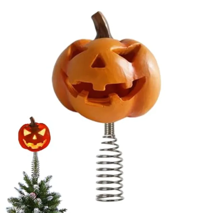 Halloween Tree Topper - Pumpkin Tree Topper | Halloween Tree Ornaments with LED Light | Small Decorative Halloween Ornaments for Tree | Christmas Tree Topper for Home Shop Hotel