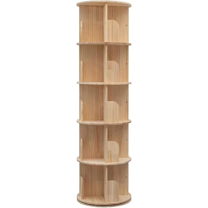 5 Tier Rotating Bookshelf Tower 360 Display Spinning Bookshelf Tower Floor Standing Bookcase Storage Rack Revolving Bookcase Wood Narrow Round Book Shelf Rotating Storage Organizer for Bedroom