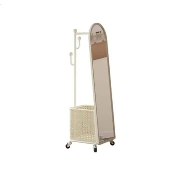 ZYYASHSV Floor Cheval Mirror Full-Length Mirror, Floor-to-Ceiling Mirror, Rotating Dressing Mirror, Clothes Hanger, Coat Rack, Integrated Mirror, Bedroom Fitting Mirror Full Length Mirror(White)