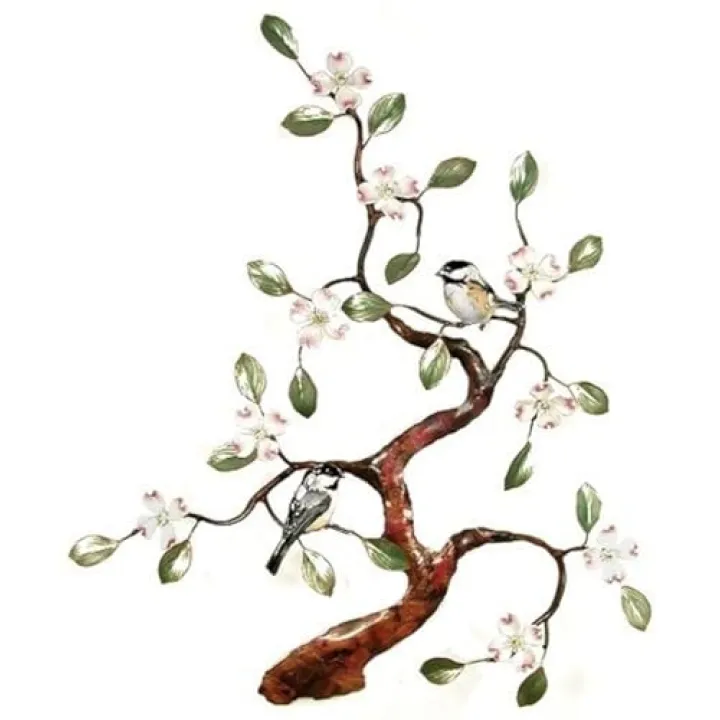 Bovano - Wall Sculpture - Flowering Dogwood Branch w/Chickadees